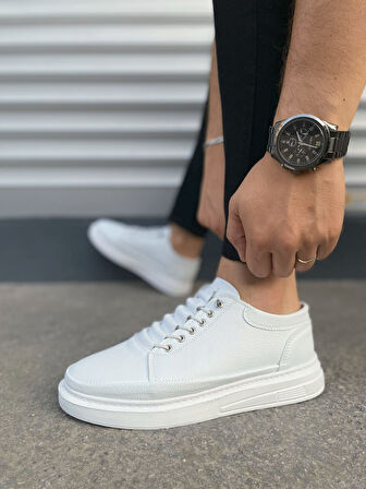 JET-0535 Prime Bağcıklı Cilt Erkek Günlük Sneaker Ayakkabı CBT - Beyaz