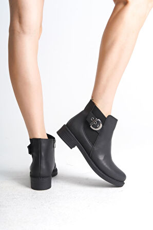 JET-LUNA Fermuarlı Lastikli Ortopedik Taban TopukluKadın Bot  CST - Siyah