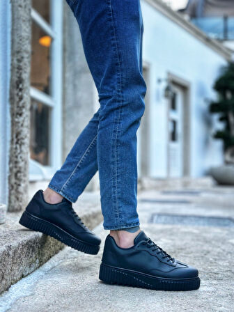 ET0802 Siyah Renk Siyah  Yüksek Taban Erkek Günlük Ayakkabı