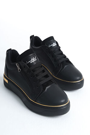 JET-DINA Bağcıklı Fermuarlı Ortopedik Taban Kadın Sneaker Spor Ayakkabı  CST - Siyah/Altın