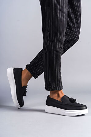 ET154 Blaze Bağcıksız Püsküllü Cilt Erkek Günlük Spor Klasik Ayakkabı BT - Siyah