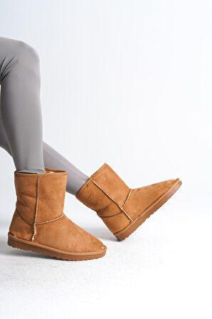 JET-SELINA Bağcıksız Düz Taban İçi Kürklü Süet Kadın Bot  STT - Taba