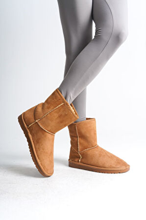 JET-SELINA Bağcıksız Düz Taban İçi Kürklü Süet Kadın Bot  STT - Taba