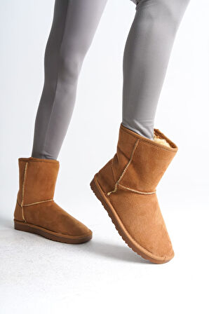 JET-SELINA Bağcıksız Düz Taban İçi Kürklü Süet Kadın Bot  STT - Taba