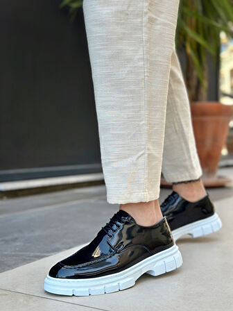 ET0237 Bağcıklı Rugan Klasik Yüksek Taban Siyah Casual Erkek Ayakkabı