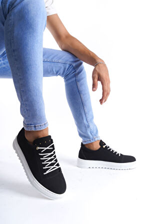 ET152 Cool Bağcıklı Süet Erkek Günlük Spor Klasik Ayakkabı BT - Siyah