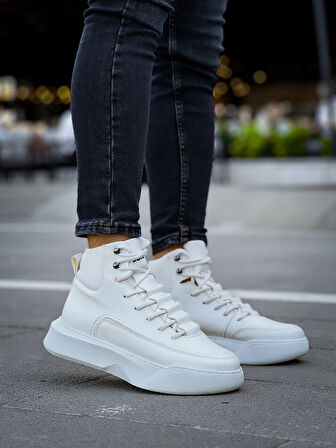 ET0321 Gizli Bağcıklı Erkek Yüksek Taban Beyaz Spor Bot