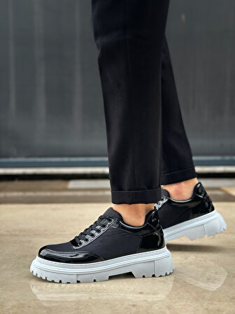 ET0243 Bağcıklı Rugan Paraşüt Detaylı Yüksek Taban Siyah Erkek Ayakkabı