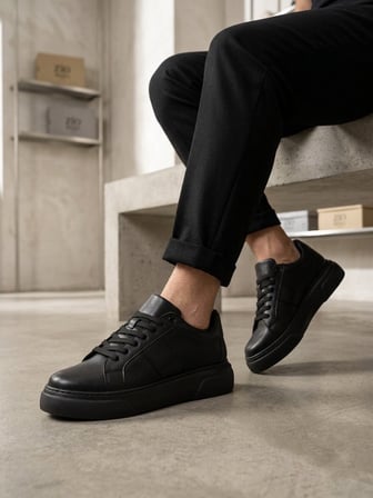 ET0247 Erkek Sneaker Günlük Casual Spor Ayakkabı Siyah Taban