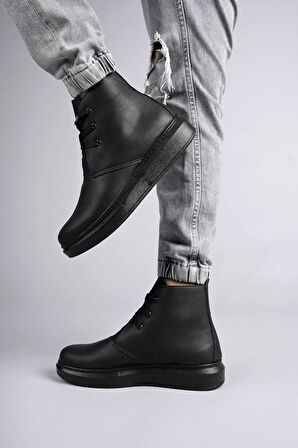 ET207 Oslo Bağcıklı Cilt Erkek Günlük Spor Bot ST - Siyah