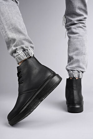 ET207 Oslo Bağcıklı Cilt Erkek Günlük Spor Bot ST - Siyah