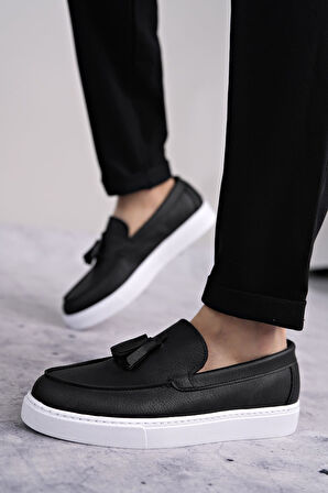 ET153 Bloom Bağcıksız Püsküllü Cilt Erkek Günlük Spor Klasik Ayakkabı BT - Siyah