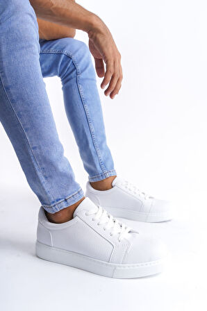 ET165 Elite Bağcıklı Cilt Erkek Günlük Sneaker Ayakkabı BT - Beyaz