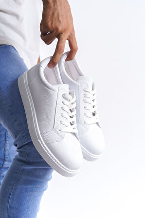 ET165 Elite Bağcıklı Cilt Erkek Günlük Sneaker Ayakkabı BT - Beyaz