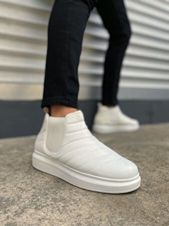 JET-205 Boston Bağcıksız Ortopedik Taban Cilt Erkek Spor Bot CBT - Beyaz