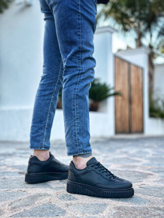 ET0802 Siyah Renk Siyah  Yüksek Taban Erkek Günlük Ayakkabı