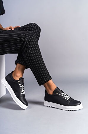 ET152 Cool Bağcıklı Cilt Erkek Günlük Spor Klasik Ayakkabı BT - Siyah