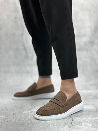 ET0355 Bağcıksız Keten Kahverengi Klasik Corcik Erkek Ayakkabı