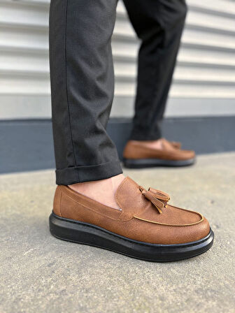 JET-154 Blaze Bağcıksız Püsküllü Cilt Erkek Günlük Spor Klasik Ayakkabı CST - Taba