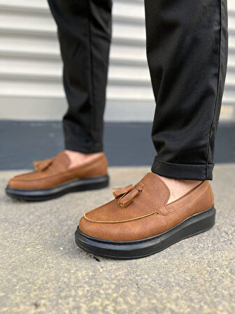 JET-154 Blaze Bağcıksız Püsküllü Cilt Erkek Günlük Spor Klasik Ayakkabı CST - Taba