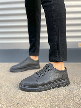 JET-0535 Prime Bağcıklı Cilt Erkek Günlük Sneaker Ayakkabı CST - Siyah