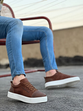 ET0104 Bağcıklı Taba Ekose Spor Klasik Erkek Ayakkabı