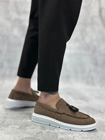 ET0005 Bağcıksız Yüksek Taban Klasik Keten Kahverengi Püsküllü Erkek Ayakkabı