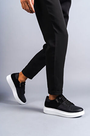 ET155 Warrior Bağcıklı ve Fermuarlı Cilt Süet Erkek Günlük Sneaker Ayakkabı BT - Siyah