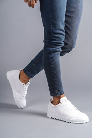 ET152 Cool Bağcıklı Cilt Erkek Günlük Spor Klasik Ayakkabı BT - Beyaz