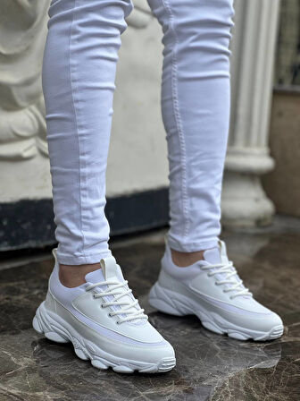 ET-KB-707 Beyaz Cilt Yüksek Taban Bağcıklı Günlük Erkek Ayakkabı