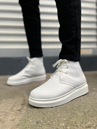 JET-207 Oslo Bağcıklı Ortopedik Taban Cilt Erkek Spor Bot CBT - Beyaz