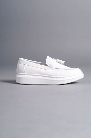 ET154 Blaze Bağcıksız Püsküllü Cilt Erkek Günlük Spor Klasik Ayakkabı BT - Beyaz