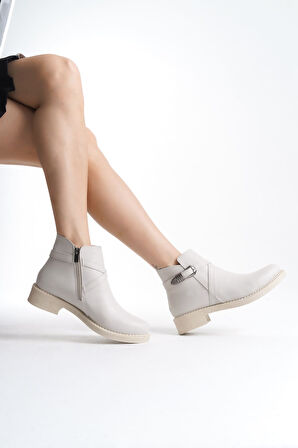 JET-ALMILA Fermuarlı Lastikli Ortopedik Taban TopukluKadın Bot  CKT - Krem