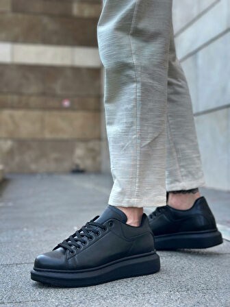 ET0547 Kalın Yüksek Taban Siyah Bağcıklı Spor Erkek Ayakkabı