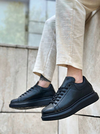 ET0547 Kalın Yüksek Taban Siyah Bağcıklı Spor Erkek Ayakkabı