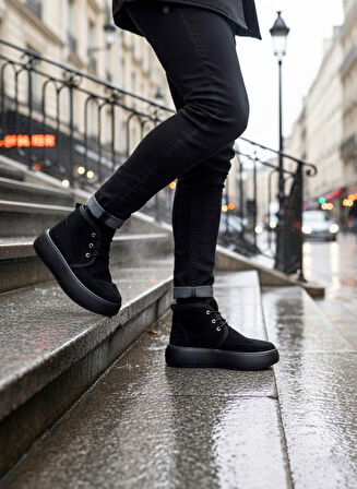 ET0550 İçi Kürklü Bağcıklı Siyah Taban Erkek Tarz Spor Bot