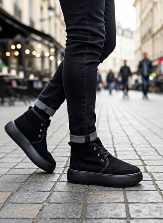 ET0550 İçi Kürklü Bağcıklı Siyah Taban Erkek Tarz Spor Bot