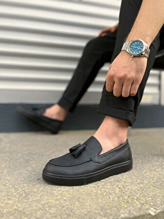 JET-153 Bloom Bağcıksız Püsküllü Cilt Erkek Günlük Spor Klasik Ayakkabı CST - Siyah