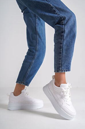 JET-ALESSI Bağcıklı Ortopedik Taban Kadın Sneaker Spor Ayakkabı CBT - Beyaz
