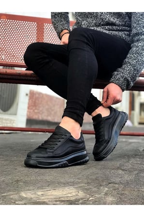 JET-507 Alone Bağcıklı Cilt Erkek Günlük Sneaker Ayakkabı CST Siyah