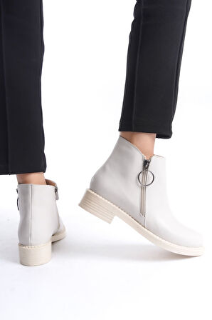 JET-MARGARET Fermuarlı Ortopedik Taban TopukluKadın Bot  CKT - Krem