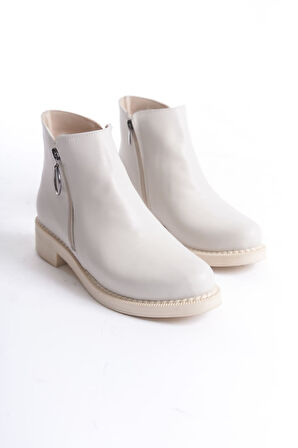 JET-MARGARET Fermuarlı Ortopedik Taban TopukluKadın Bot  CKT - Krem