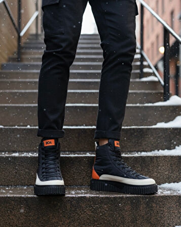 ET0811 Yüksek Siyah Taban Paraşüt Kumaş Turuncu Cilt Detaylı Yarım Bilek Spor Bot