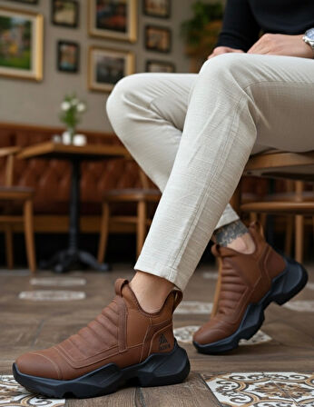 ET0401 Bağcıksız Rahat Yüksek Taban Taba Erkek Spor Yarım Bilek Bot