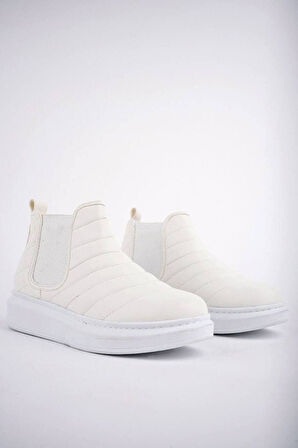 ET205 Boston Bağcıksız Cilt Erkek Spor Bot BT - Beyaz