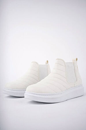 ET205 Boston Bağcıksız Cilt Erkek Spor Bot BT - Beyaz