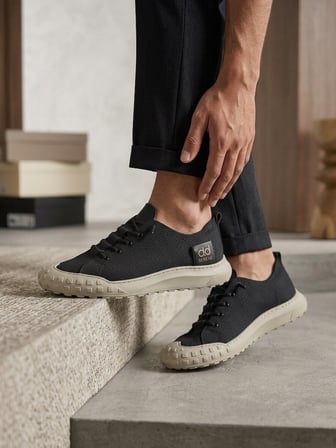 ET0248 Siyah Bej Taban Esnek Bağcıklı Ultra Hafif Nefes Alan Sneaker Ayakkabı