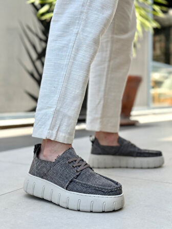 ET0676 Kahverengi Keten Yüksek Taban Erkek Yazlık Ayakkabı