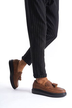 ET154 Blaze Bağcıksız Püsküllü Cilt Erkek Günlük Spor Klasik Ayakkabı ST - Taba