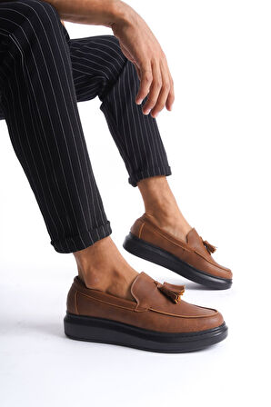 ET154 Blaze Bağcıksız Püsküllü Cilt Erkek Günlük Spor Klasik Ayakkabı ST - Taba